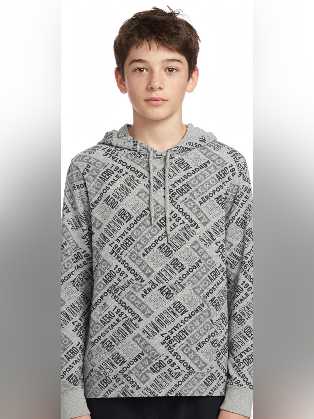 Aeropostale Gray Logo Print Pullover Hoodie